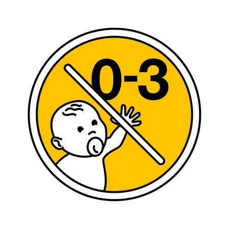 0-3 age limit - Not suitable for children under 3 years prohibit sign with crossed out baby face and age digits - isolated vector packaging informationのイラスト素材