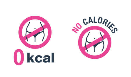 No calories (zero kcal) icon - crossed out fat body - isolated vector pictagram for diet food or weight loss productsのイラスト素材
