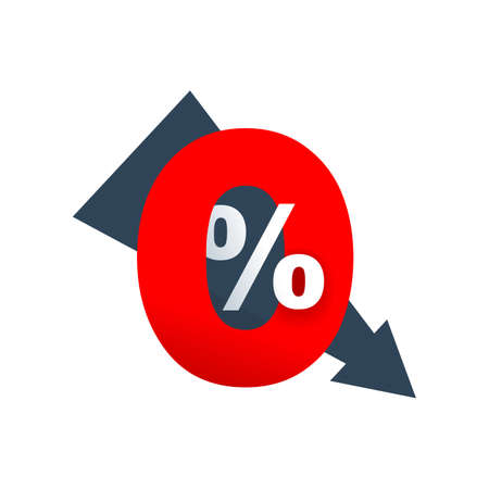 0 percent - zero percent sticker with arrow down - credit without commission symbolのイラスト素材