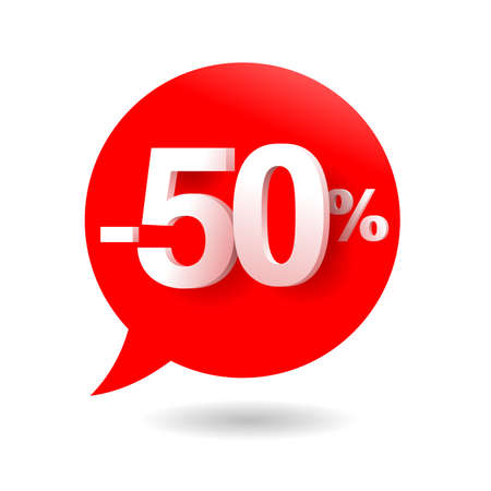 50 percent off sticker with 3D digits inside message bubble shape - special offers promo badgeのイラスト素材