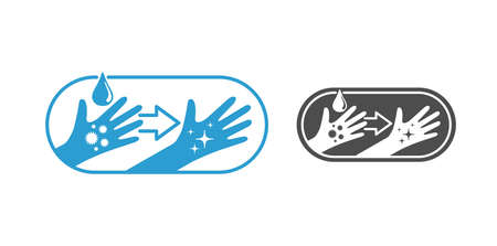 Washing hands sign - difference between dirty hand (with microbes an bacteries) and clean hand (with brilliance shining)のイラスト素材