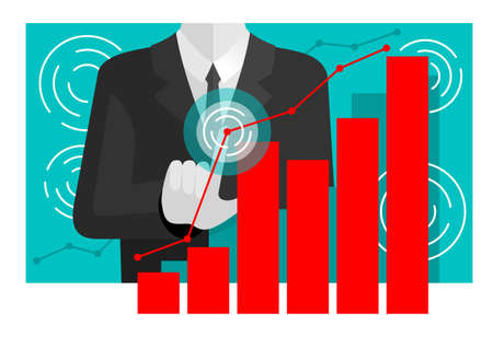 Financial profit concept - businessman with chart - person in suit touching financial graph with growth - flat vector illustrationのイラスト素材