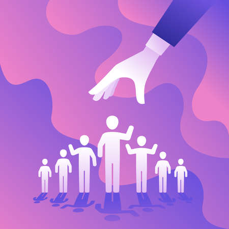HR, Recruitment or other people selecting concept - hand choosing one person from group of people icons - vector creative illustrationのイラスト素材