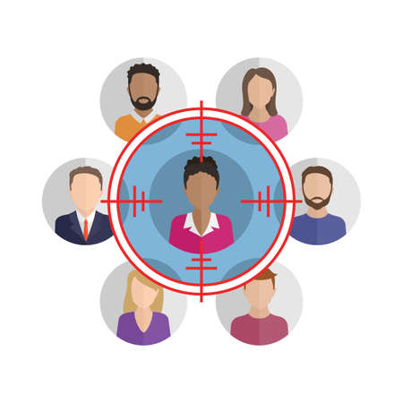 Job recruitment, workers hiring or social media concept - group of people with selected avatar...