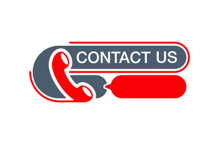 Contact us web button in modern decoration - dialog bubble and phone headset - isolated vector website elementのイラスト素材