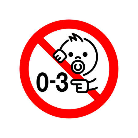 Not suitable for children under 3 years prohibition sign with crossed out little baby face and 0-3 - isolated vector information signのイラスト素材
