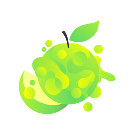 Vector fruit in abstract style - green apple with drops and splashes. For cider, juice, drink, healthy food etcのイラスト素材