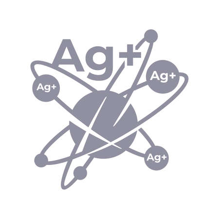 Ag pictogram - Silver ions action emblem - antibacterial effect of ion solution - science, chemistry and technology marking, icon or  templateのイラスト素材
