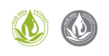 Aloe Vera extract icon - leaves with drop - isolated vector stamp for skin care - cosmetics or pharmaceutical productsのイラスト素材