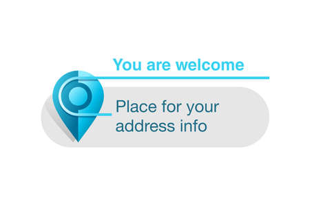 Address block place - template for website or banner - creative decorated frame with geo location pin (marker) and place for address info - isolated vector web elementのイラスト素材