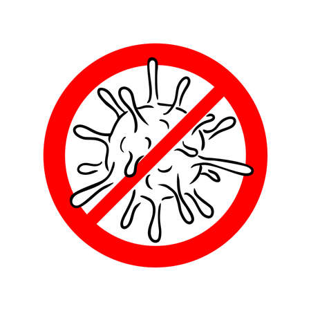 Stop epidemy prohibited sign - quarantine antibacterial emblem - crossed out drawn virus iconのイラスト素材