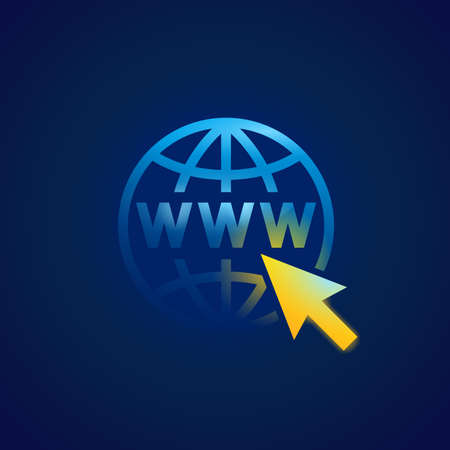 www icon (globe with cursor and domain inside) on dark background - vector shiny elementのイラスト素材
