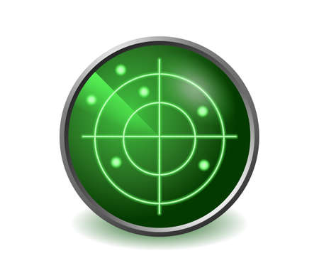 Radar icon - green screen of military scanner - target localization and electronic protection - isolated vector realistic pictureのイラスト素材