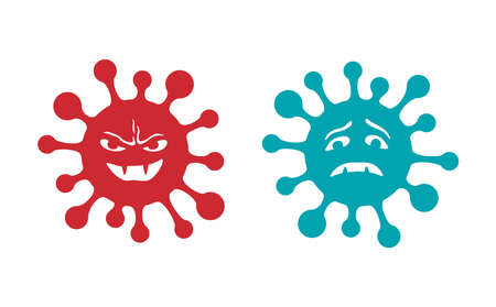 Bacteries or virus in evil and sad emotions - isolated vector cartoon icons for children healthcareのイラスト素材