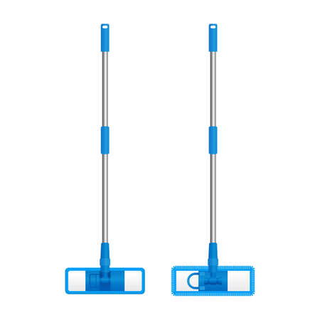 Floor mop with telescopic handle, microfiber and chenille material of refill - vector isolated cleaning equipmentのイラスト素材