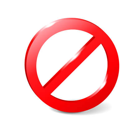 Forbidden sign 3D empty template - crosser out red prohibition caution circle in extruded glossy decoration - isolated vector elementのイラスト素材