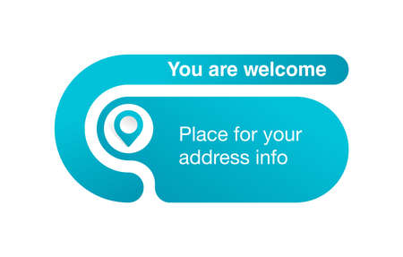 Address block template for website or banner - creative rounded frame with geo location pin (marker) and place for address info - isolated vector web elementのイラスト素材