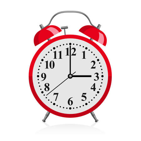 Red alarm clock - vector illustration of retro red watch with wake-up call bellsのイラスト素材