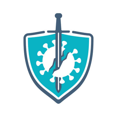 Antibacterial stamp - bacterie or virus cut in half by a sword - vector isolated sign for antibiotics antiseptic cosmetics and medical productsのイラスト素材