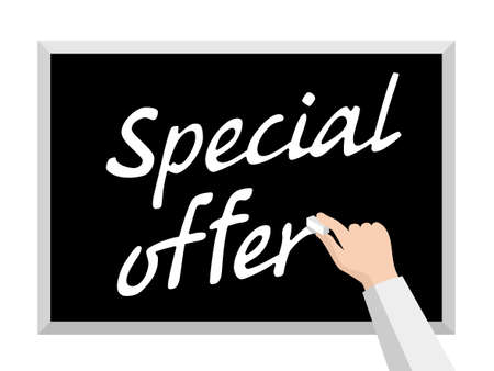 Hand writing text Special offer with chalk on blackboard - vector template - concept for marketing offer or school announcementのイラスト素材