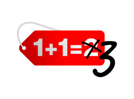 1 plus 1 is 3 sticker for special offer Buy two and get Three in 3D decoration - isolated vector elementのイラスト素材