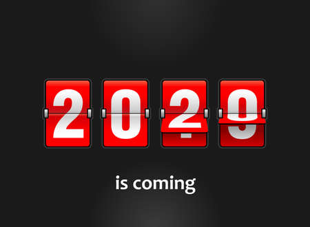2020 is coming - new year flip countdown time remaining counter with half flipped from 2019 to 2020 digits - promo decorationのイラスト素材