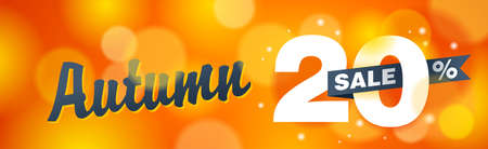 Autumn sale - up to 20 off - creative vector wide banner on orange blurry background - special seasonal sales and offers promo flyer templateのイラスト素材