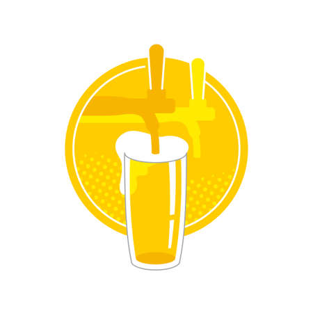 Beer mug with foam and beer tap - vector sticker, label, cup holder for pubs and breweryのイラスト素材