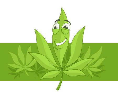 Funny cartoon cannabis leaf character - marijuana plants in comic decoration - isolated vector illustrationのイラスト素材