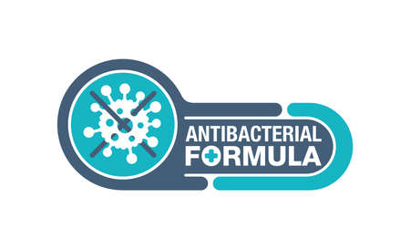 Antibacterial formula stamp - crossed out bacterial virus - vector isolated sign for antibiotics antiseptic cosmetics and medical productsのイラスト素材