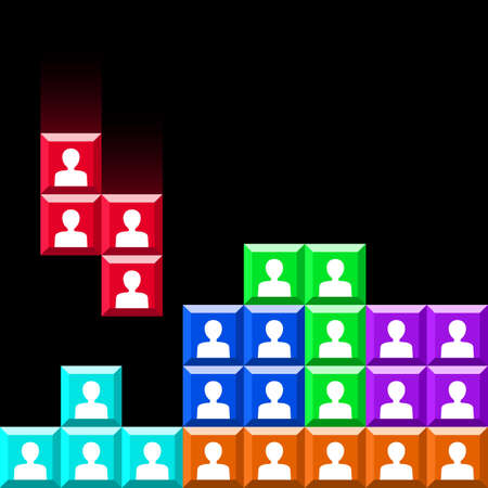 Human resoures - working team community and cooperation in retro puzzle video game decoration - corporate working conceptのイラスト素材