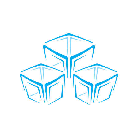 Ice cubes handful - frozen water in cube form - vector icon or logotype template for cold water, refrige, frozen productsのイラスト素材