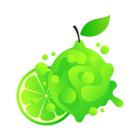 Vector citrus in abstract style - lime with drops and splashes. For juice, drink, healthy food etcのイラスト素材