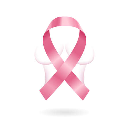 Breast cancer symbol - pink ribbon with transparent woman body on background - isolated vector medical emblemのイラスト素材