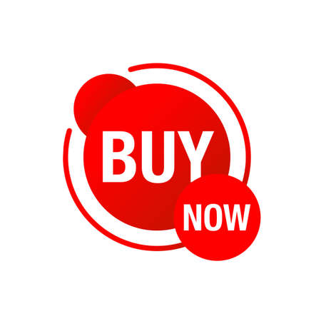 Buy now button for web and promo design - circular sticker with words inside - isolated vector elementのイラスト素材