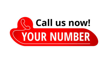 Call us button - template for phone number in website header - conspicuous sticker with phone headset pictogramのイラスト素材