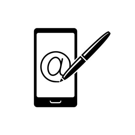 Digital signature creative icon - pen writes At sign on phone screen - modern electronic authentication technology - vector elementのイラスト素材