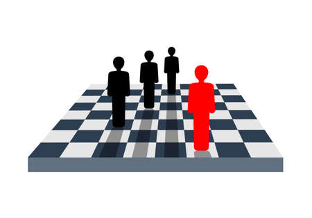 Chess board where are people instead of figures - business competition or HR strategy concept - vector isolated illustrationのイラスト素材