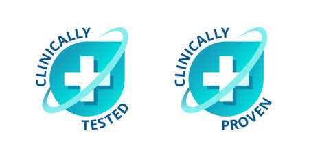 Clinically tested and clinically proven sticker for laboratory tested products - vector element with medical cross in 2 variationsのイラスト素材
