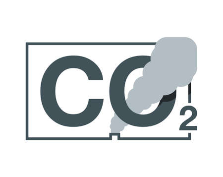 CO2 emissions icon - harmful air carbon contamination emblem with industrial smoking pipe - isolated...
