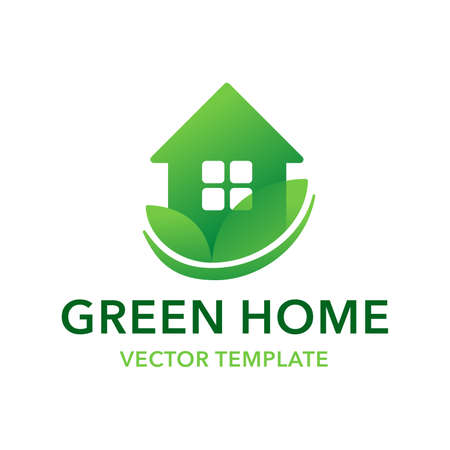Green Home  template - house designed to be environmentally sustainable, utilize sustainably sourced and eco-friendly - isolated vector emblemのイラスト素材