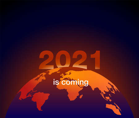 2021 is coming  upcoming New Year metaphor digits as rising sun from earth horizon