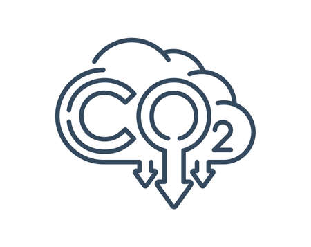 CO2 emissions icon - harmful air carbon contamination emblem in outline style - isolated vector signのイラスト素材