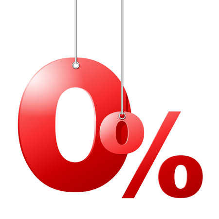 0 - zero percents commission hanging on a rope - sticker for credit company offers - isolated vector iconのイラスト素材