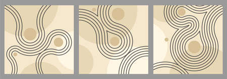 Abstract backgrounds set in Zen garden japanese decoration - circles of stones and wavy spiralsのイラスト素材