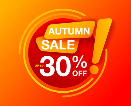 Autumn Mega sale orange and yellow banner - up to 30 percents off - creative vector poster for special seasonal sales and offers promo flyer templateのイラスト素材