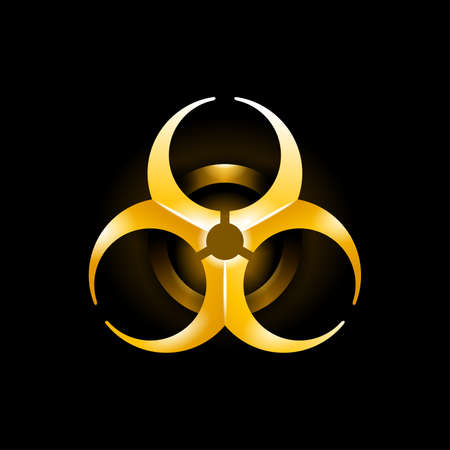 Biohazard (virus epidemic) sign in 3D glossy decoration and on dark backgroundのイラスト素材