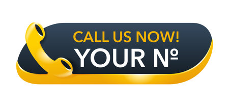Call us yellow button - template for phone number place in website header - conspicuous sticker with phone headset creative pictogramのイラスト素材
