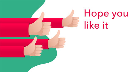 Hope You Like It banner for motivation  Hands with thumb up gestures, success, and empty space for text block.のイラスト素材