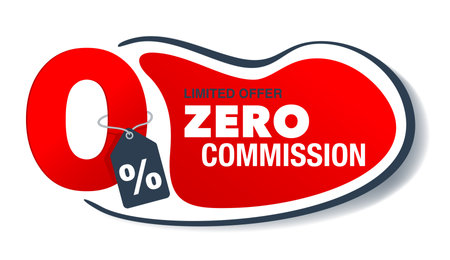 0 percents isolated banner - zero commission special offer layout template with red 3D zero digit and white background - vector promo limited offers flyerのイラスト素材